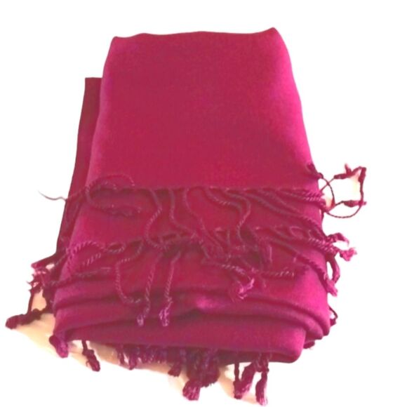Fuchsia Pink Fringed Scarf Wrap 24X66 - Picture 1 of 4